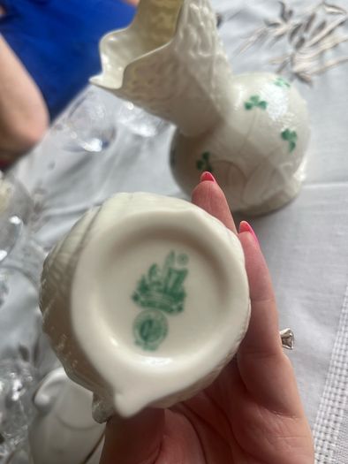 Vintage Beleek shamrock porcelain vase and Beleek shell milk jug