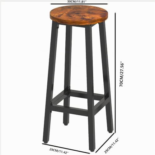Set of 4 Wooden Bar Stools for Kitchen, Rustic Brown