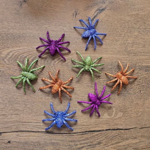 Set of 8 sparkly spiders