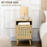 Bedside Table with Rattan Element, Side End Table with Shelf and Cupboard, 39cmx35cmx60cm, Set of 2, Natural Image 5