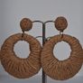 Coffee Beige Raffia Woven Stud Hollow Out Woven Hoop Earrings Image 3