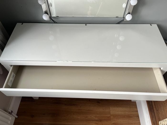 Make up table with glass top and mirror and lights