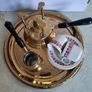 Turkish / Greek / Arabic Coffee set. Coffee Pot Brass for 2 set on brass Tray with 2 Cups and saucers and brass Seprteaia. Image 4