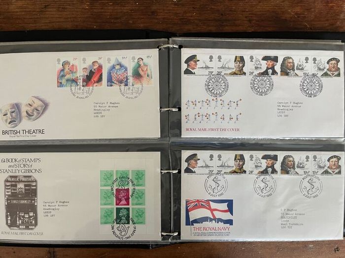 Collection of  81 UK First Day Cover stamps 1980 to 1986 in album plus 10 extra pages
