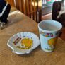 vintage ceramic cup and matching shell-shaped dish set featuring  cartoon yellow elephant "Sunny Funnies" Image 2