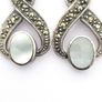 925 Vintage Sterling Silver, Marcasite & Mother of Pearl Drop Earrings Image 6