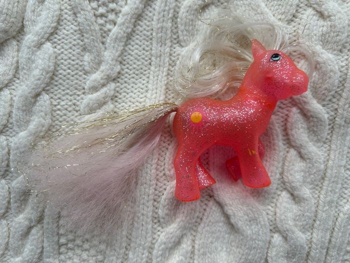 1984 Hasbro G1 Vintage My Little Pony Sunspot Sparkle Orange Glitter Pink Used PLease look at the pictures