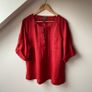 Lauren Ralph Lauren Red 100% Linen Lace-Up Tunic Blouse Roll Tab Sleeve XL Image 2