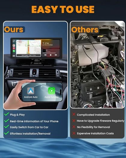 Apple Carplay, 8.88" Car Play Screen for iPhone & Android with 1080P HD Rear & Front Cameras, GPS Navigation, Bluetooth 5.2, Hands-Free Voice Control, Mirror Link, AUX, FM