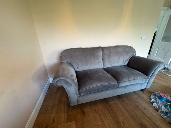 grey velvet sofa