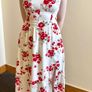 Hollister White & Red Floral Midi Dress With Lace-Up Back And Slit - Size S/8 Image 5