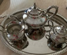 Silver Tea pot sugar & jug Set with oval tray
