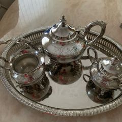 Silver Tea pot sugar & jug Set with oval tray