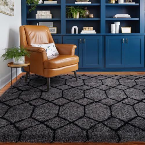 Geometric Rug for Bedroom, 120x180 Grey and Black Living Room Area Rugs for Kids Baby Room, Nursery, Dorm, Lounge Decor, Thick Soft Fluffy Plush