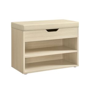 Shoe Storage Bench with Padded Seat 60cm Wooden Entryway Bench with Cushion & Hidden Storage