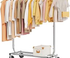 Heavy Duty Clothing Rack Load 350 LBS, Rolling Garment Rack with Wheels and Extendable Rod Chrome