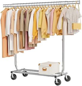 Heavy Duty Clothing Rack Load 350 LBS, Rolling Garment Rack with Wheels and Extendable Rod Chrome