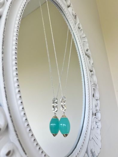Newbridge Silverware Long Aqua Pendant Necklace + Original Box