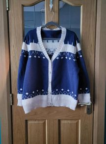 Blue & white cardigan, Size 20-22