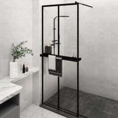 Walk-in Shower Wall with Shelf Black 80x195 cm ESG Glass&Aluminium