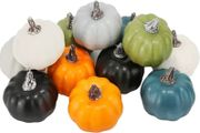 Pumpkin Autumn Decorations 12pcs, Decorative Large Small Outdoor Blue Green Pink Teal Foam Plastic Fake Faux Artificial Pumpkins for Halloween Fall Harvest Festival