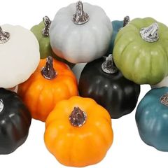Pumpkin Autumn Decorations 12pcs, Decorative Large Small Outdoor Blue Green Pink Teal Foam Plastic Fake Faux Artificial Pumpkins for Halloween Fall Harvest Festival