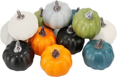 Pumpkin Autumn Decorations 12pcs, Decorative Large Small Outdoor Blue Green Pink Teal Foam Plastic Fake Faux Artificial Pumpkins for Halloween Fall Harvest Festival