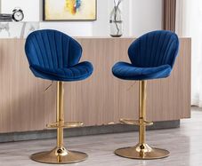 Set of 2 Luxury Bar Stools swivel with a stunning gold chrome base