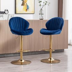 Set of 2 Luxury Bar Stools swivel with a stunning gold chrome base