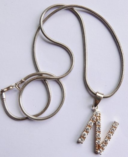 Vintage 925 Sterling Silver Necklace With N Pendant length 16" - 12,5g