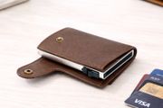 Premium Genuine Leather Smart Card Holder Wallet RFID Blocking Slim Wallet with Pop-Up Card Case