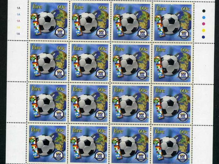 2004 Ireland Centenary of FIFA Commemorative Stamp Sheetlet Plate 1A1A1A1A Mint Never Hinged (MNH)