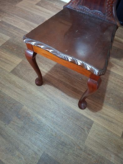 Antique Antique Carved Wooden Hall Chair Dark Mahogany,