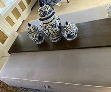 Ex Helen Turkington large grey  storage ottoman with wooden over tray
