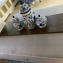 Ex Helen Turkington large grey  storage ottoman with wooden over tray