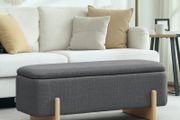 Storage stool with storage, bench with foam padding, linen-look, 111 x 44 x 44.5 cm, Dark gray