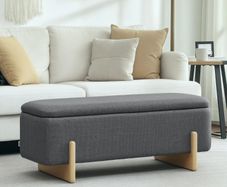 Storage stool with storage, bench with foam padding, linen-look, 111 x 44 x 44.5 cm, Dark gray