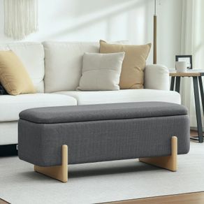 Storage stool with storage, bench with foam padding, linen-look, 111 x 44 x 44.5 cm, Dark gray