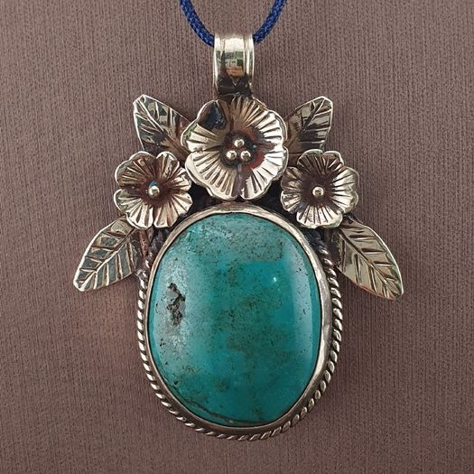 Vintage Floral Desgin Brass & Turqouise Pendant