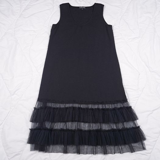 Kokomarina by Antoine Coelenbier Black Sleeveless Tulle Mesh Tiered Ruffle Hem Midi Dress XL