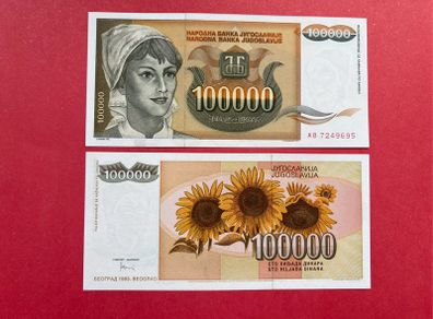 Yugoslavia 100,000  Dinara 1993  Pick 118. ( Uncirculated )