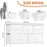 Chest of Drawers with 5 Drawers, Wide Storage Organiser Fabric Dresser for Living Room TV Stand Bedroom Closet Nursery Bedside Entryway Hallway, White Leather Image 3