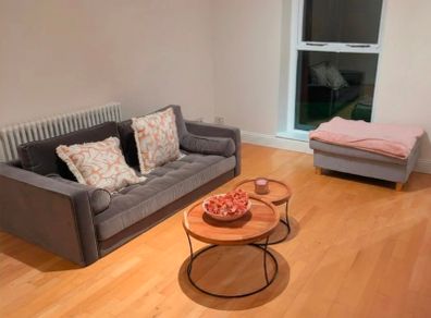 Mid-Century Style Grey Velvet Sofa