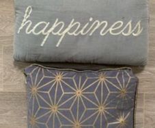 Happiness Cushion and Geometric Print Cushion