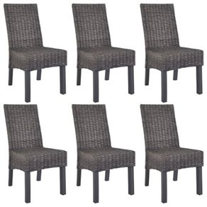 Dining Chairs 6 pcs Brown Kubu Rattan and Mango Wood
