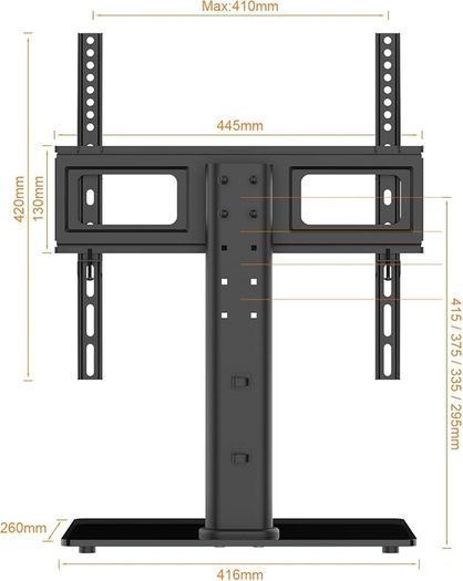 Universal Table Top Pedestal TV Stand for 26''-55'' LCD LED TVs, Height Adjustable TV Base Stand with Tempered Glass Base, Cable Management, Holds 45 KG & Max. VESA 400x400mm