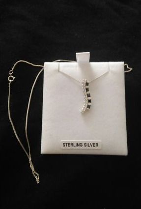 Sterling silver black sapphire and zirconia pendant necklace
