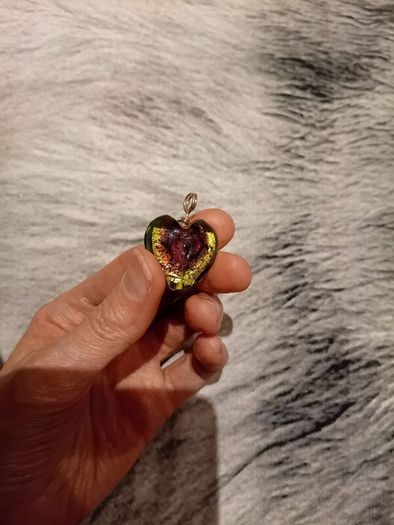 Multi colored heart pendant with wire wrap