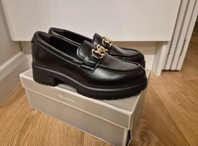 Tamaris black chain loafers