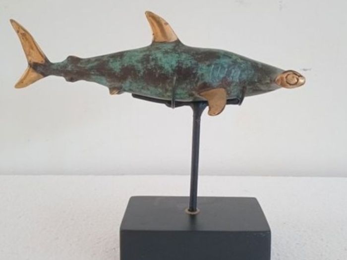 Hammerhead Shark - Patinated Bronze With Gold Accents